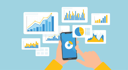 Fototapeta premium Smartphone analyzing financial data with charts and graphs for business insights