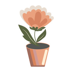 Cute pink blossoming flower in a pot isolated on white background. Vector