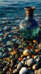 Coastal vase on colorful pebbles