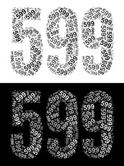 Typography illustration of 599 made from repeating numbers in black and white
