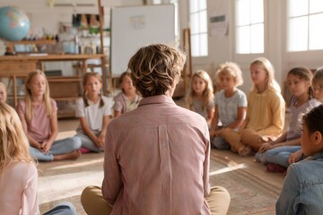 Teacher sitting with children in a classroom circle