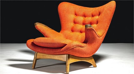 Orange lounge chair, mid-century modern style