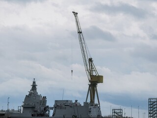 military ship inside a ship yard in la spezia
