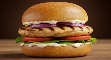 Grilled Chicken Burger with Lettuce, Tomato & Onion