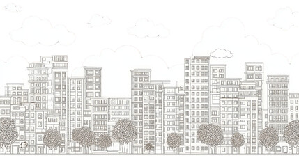 Naklejka premium Outlined Cityscape With Clouds