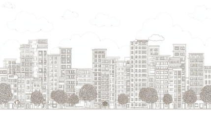 Outlined Cityscape With Clouds