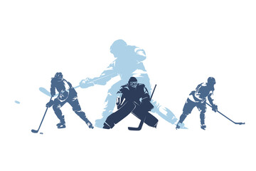 Hockey, ice hockey players, group of vector silhouettes. Set of winter team sport athletes