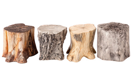 Four Small Wooden Tree Stump Sections on Black Background
