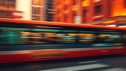 Dynamic urban scene with motion blur and warm tones, capturing the essence of bustling city life.