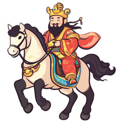 Fototapeta premium god of wealth on horseback, new year, asia, vector, transparent background, festival, god of wealth, horse, ride