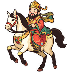 Fototapeta premium god of wealth on horseback, new year, asia, vector, transparent background, festival, god of wealth, horse, ride