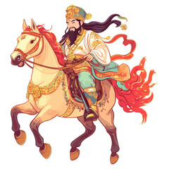 Obraz premium god of wealth on horseback, new year, asia, vector, transparent background, festival, god of wealth, horse, ride