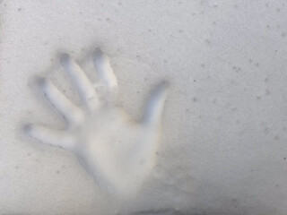 Handprint Impression in White Foam or Snow Texture