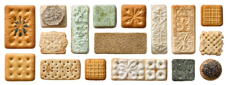 Variety of rectangular biscuits with embossed patterns