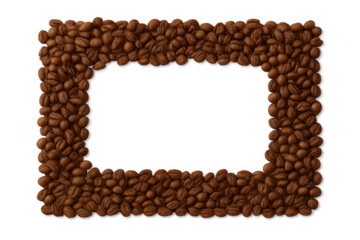 Coffee Bean Frame: A unique frame formed by roasted coffee beans, with an empty space, ideal for text or an image, embodying warmth, flavor, and inviting aroma.