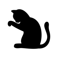 A stylized black cat silhouette playfully batting at something in the air