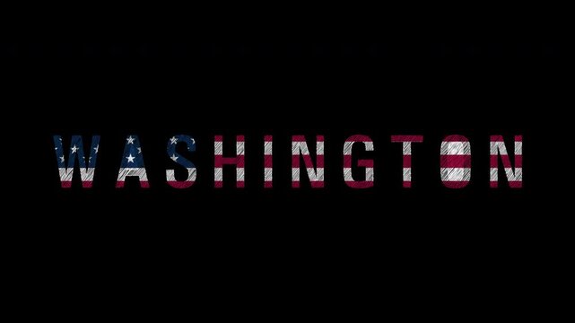 Washington name appearing with american flag texture animation