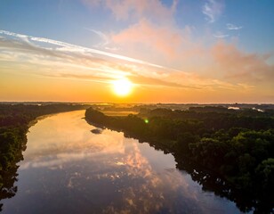 Serene sunrise over a winding river