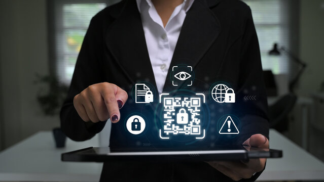 Digital identity protection and online security concept with encrypted QR code technology