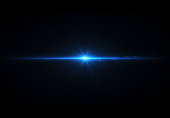 Blue Lens Flare on Black Background – Futuristic Sci-Fi Light Beam, Cinematic Glow, High Contrast Abstract Background