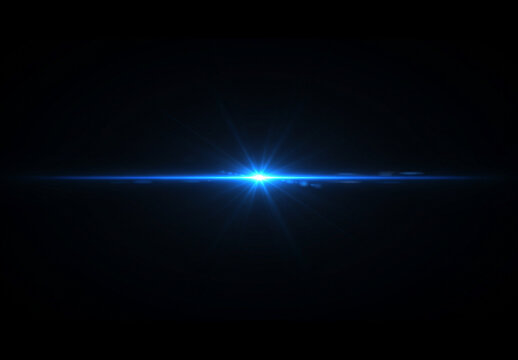 Blue Lens Flare on Black Background &ndash; Futuristic Sci-Fi Light Beam, Cinematic Glow, High Contrast Abstract Background
