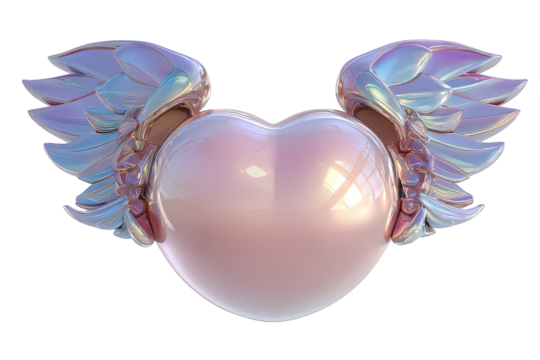 Heart with Wings, Pink, Shimmering