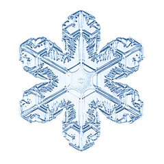 snowflake on a white background, macro photo of a natural Isolated crystal, winter snow