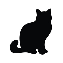 Silhouette of a cat sitting upright on a white background image