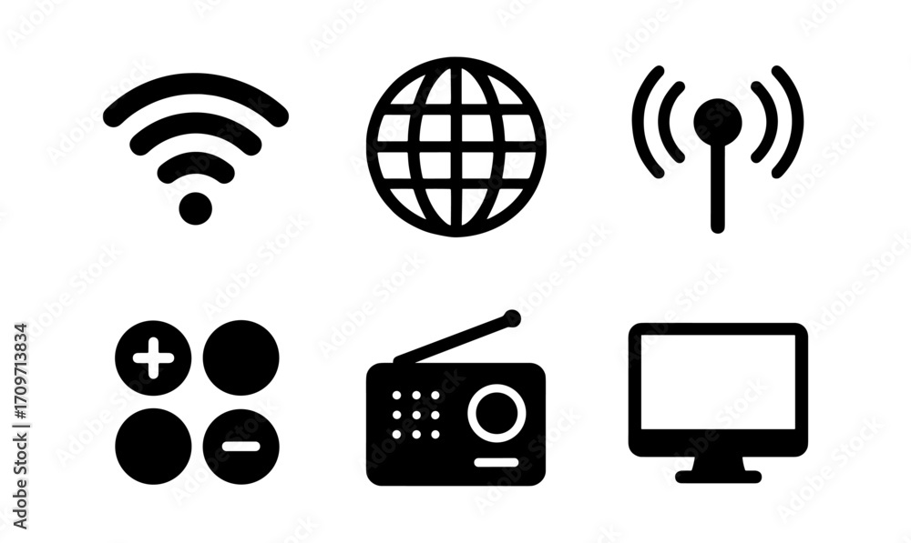 Poster essential technology and communication icons set with simple minimalist design