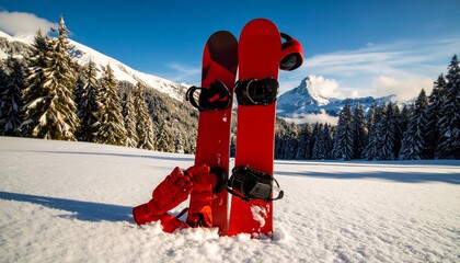Snowboard in the beautiful snow mountain, winter and Christmas holiday season
