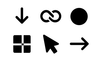 Minimalist icon set featuring arrows, shapes, and cursor