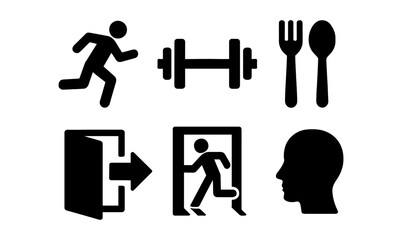Silhouette symbols of fitness, dining, and entryway concepts