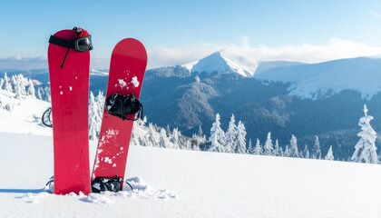 Snowboard in the beautiful snow mountain, winter and Christmas holiday season