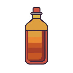 Stylized illustration of a bottle filled with layered orange liquid