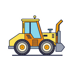 Yellow construction vehicle with blue windows and gray wheels