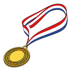 Gold medal with red, white and blue ribbon vector illustration