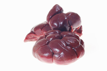 Cow kidneys on a white background