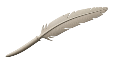 Isolated Quill Pen Feather, Ancient Writing Tool, Vintage Style Stationery, Grayish Color