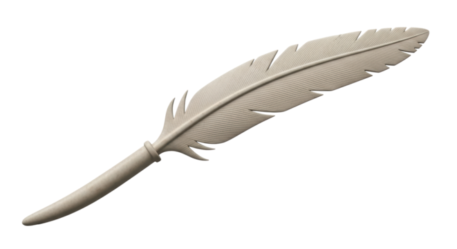 Isolated Quill Pen Feather, Ancient Writing Tool, Vintage Style Stationery, Grayish Color