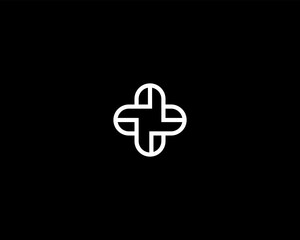 A cross minimalistic logo. Plus icon. Clinic pharmacy vector logotype.