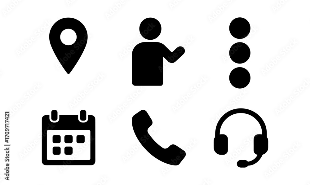 Poster essential communication and navigation icons in minimalist silhouette style