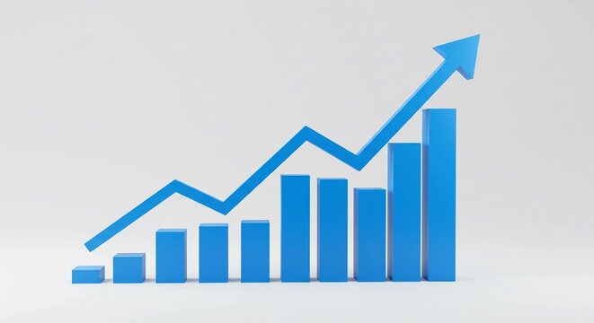 Blue bar graph showing upward trend financial growth and success business data visualization for presentation - Powered by Adobe