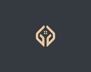 A house in hands vector logo. Home real estate building premium logotype. Safe home concept.