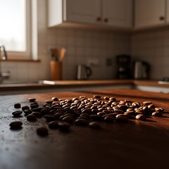 Roasted Coffee Beans on Wooden Countertop