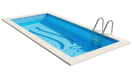 Isolated outdoor swimming pool rectangular shape with ladder for relaxing in summer time