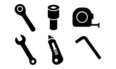 Obraz premium Handy toolkit icons: essential silhouettes for a modern minimalist toolbox