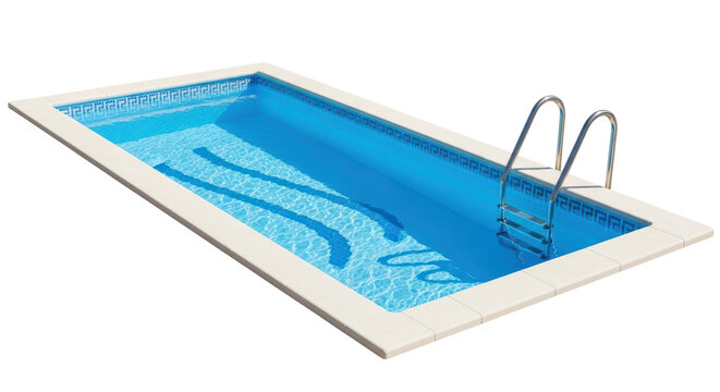 Isolated outdoor swimming pool rectangular shape with ladder for relaxing in summer time