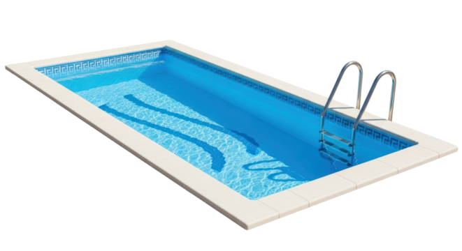 Isolated outdoor swimming pool rectangular shape with ladder for relaxing in summer time