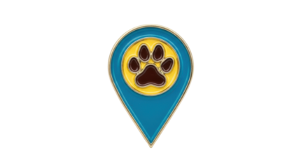 Isolated pet friendly location pin with dog paw print for pet shop vet rescue service