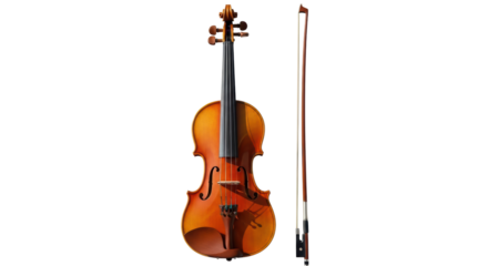 Isolated violin and bow, stringed music instrument, musical orchestra, practice lesson